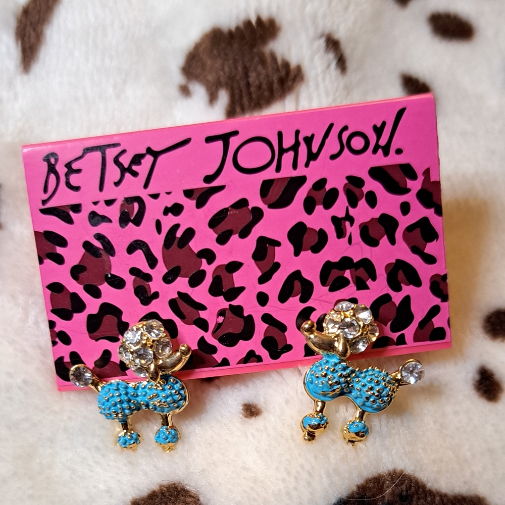 Betsey Johnson Blue Poodle Earrings